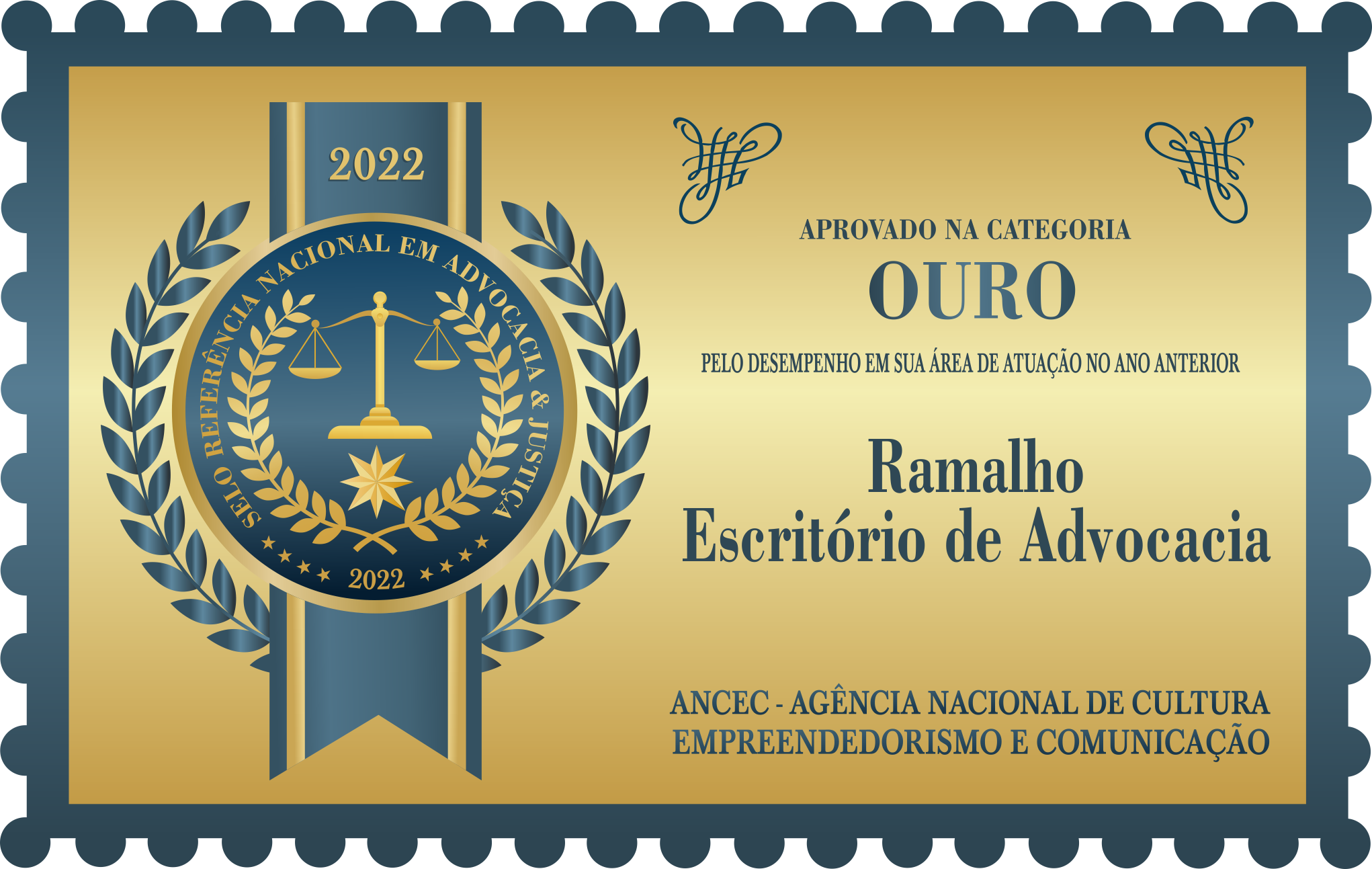 Certificado de qualidade ouro de 2022
